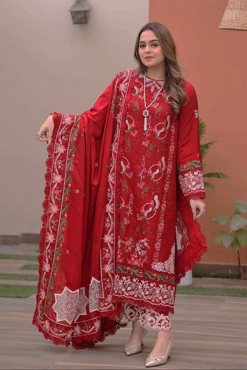 3-Piece Premium Embroidered Dhanak Suit