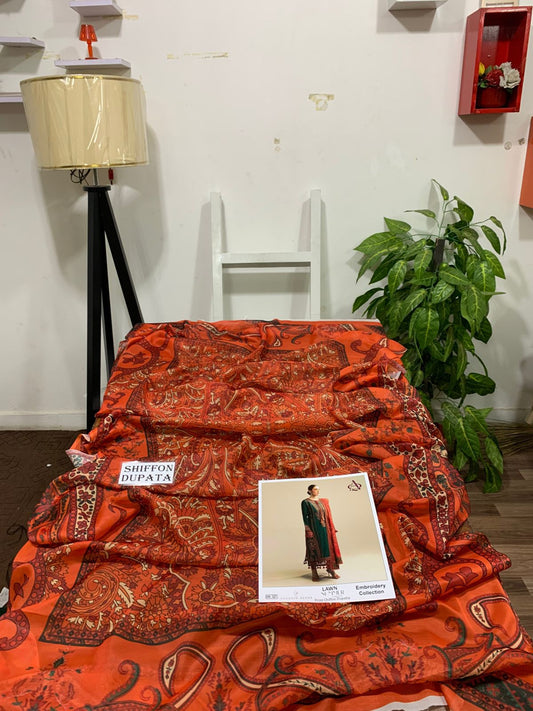 3 Piece - Embroidered Lawn Suit With Chiffon Emb Dupatta DE-527