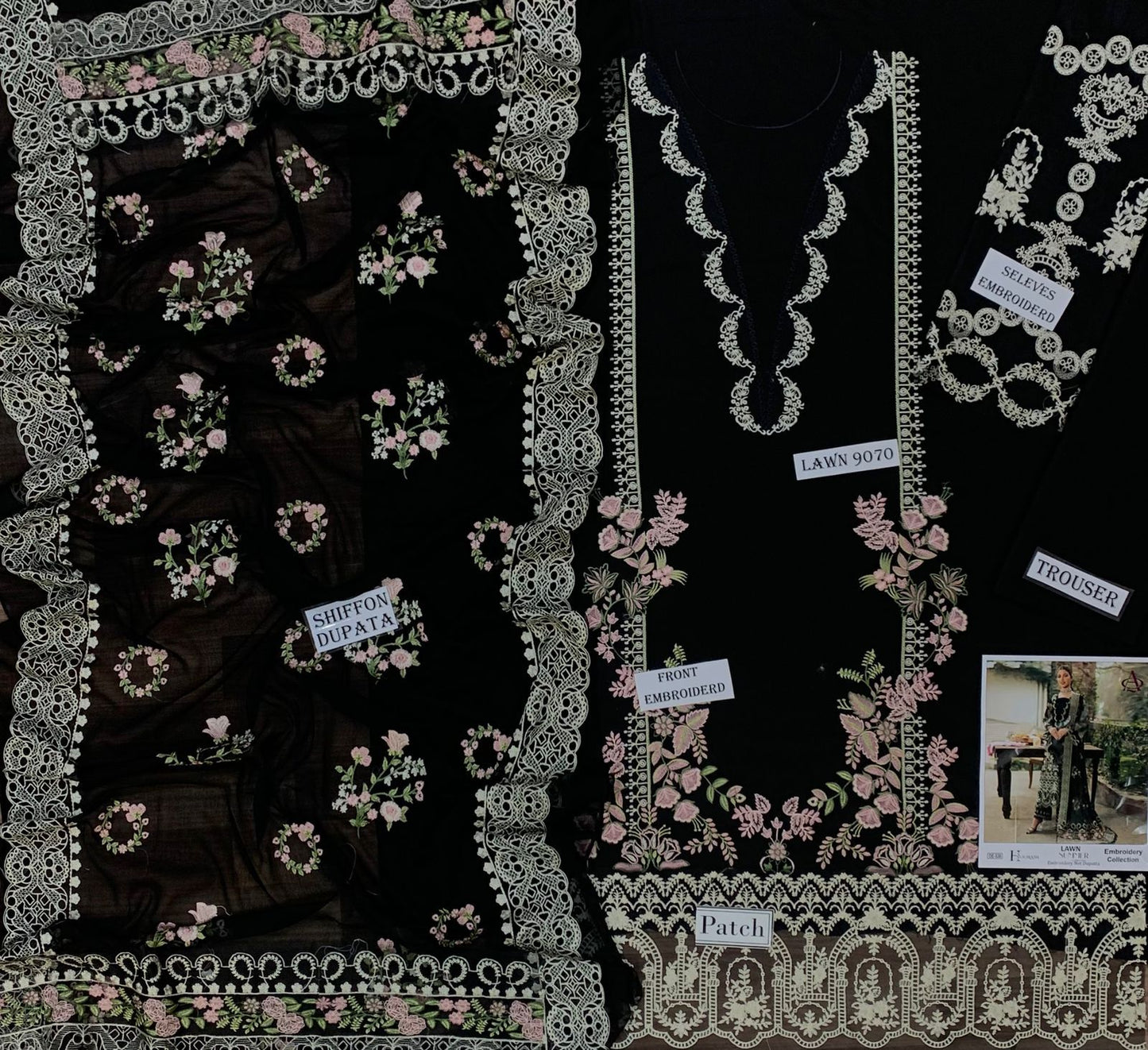 3 Piece - Embroidered Lawn Suit With Chiffon Emb Dupatta AL-811