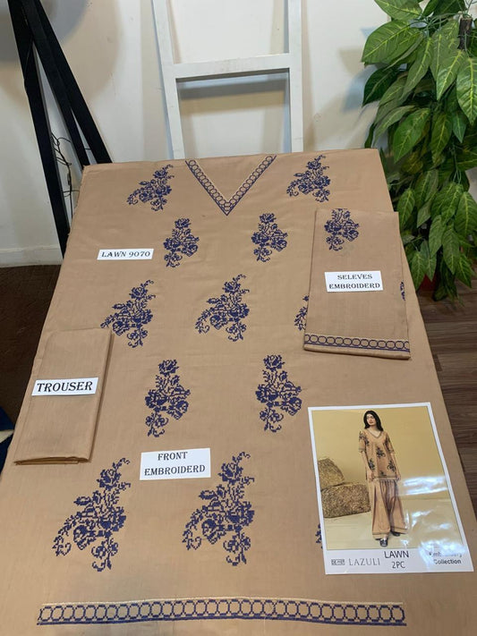 Embroidered 2Pc Lawn Unstitched Summer Dress - DE-1107