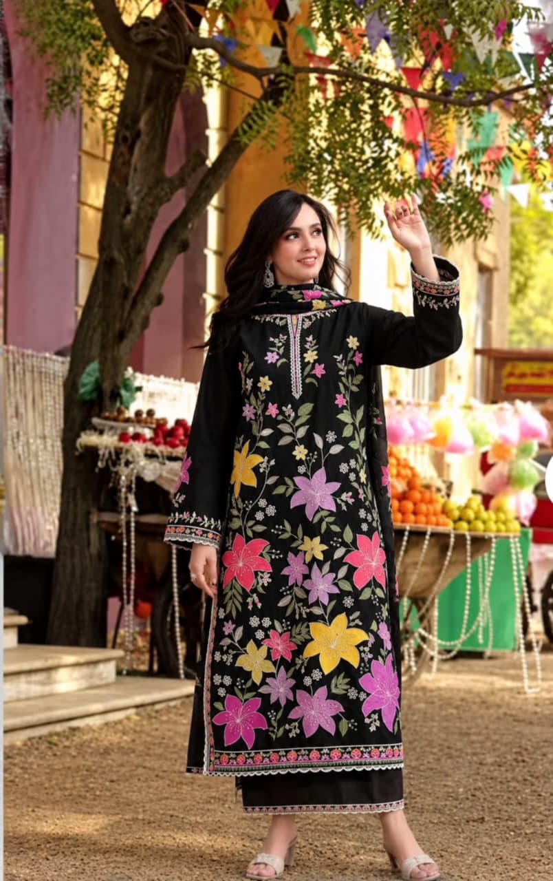 3-Piece Premium Embroiderey Dhanak Suit