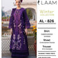 3-Piece Laam Inspired Premium Embroidered Dhanak Suit AL-826