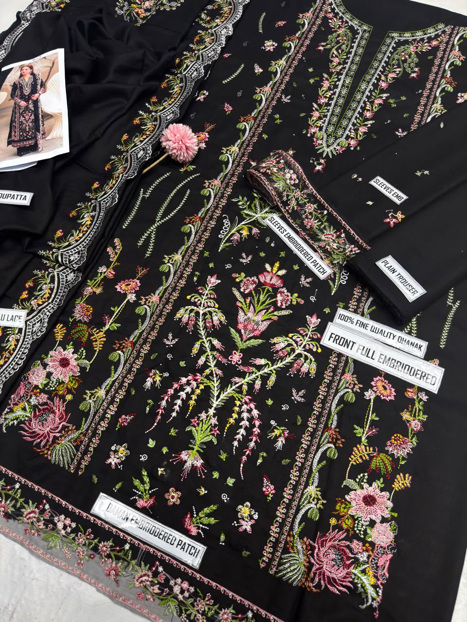 3-Piece Laam Inspired Premium Embroidered Dhanak Suit