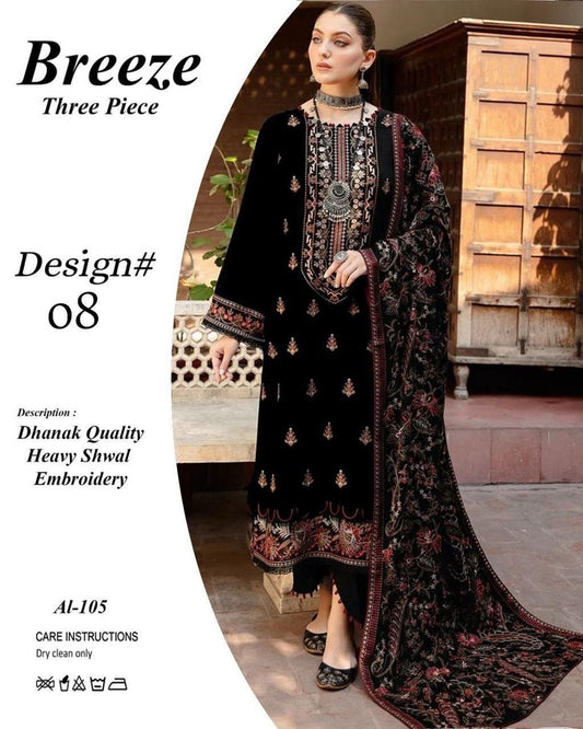3-Piece Breeze Inspired Premium Embroidered Dhanak Suit AL-105