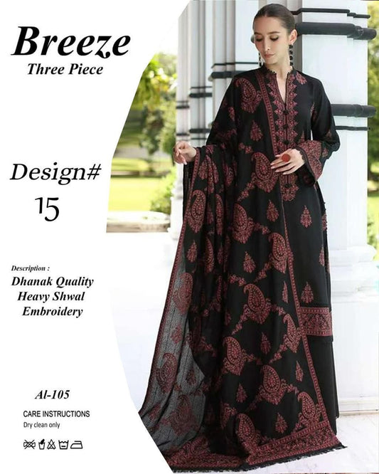 3-Piece Breeze Inspired Premium Embroidered Dhanak Suit AL-105