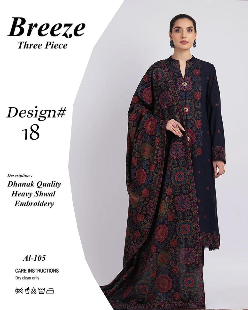 3-Piece Breeze Inspired Premium Embroidered Dhanak Suit AL-105