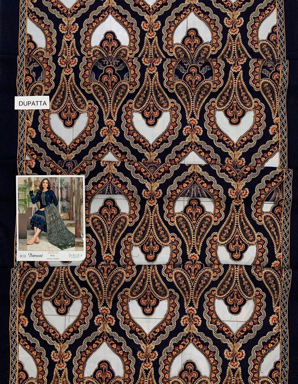 3-Piece Breeze Inspired Premium Embroidered Dhanak Suit DE-32