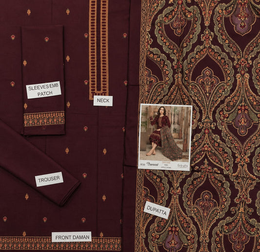 3-Piece Breeze Inspired Premium Embroidered Dahnak Suit DE-34