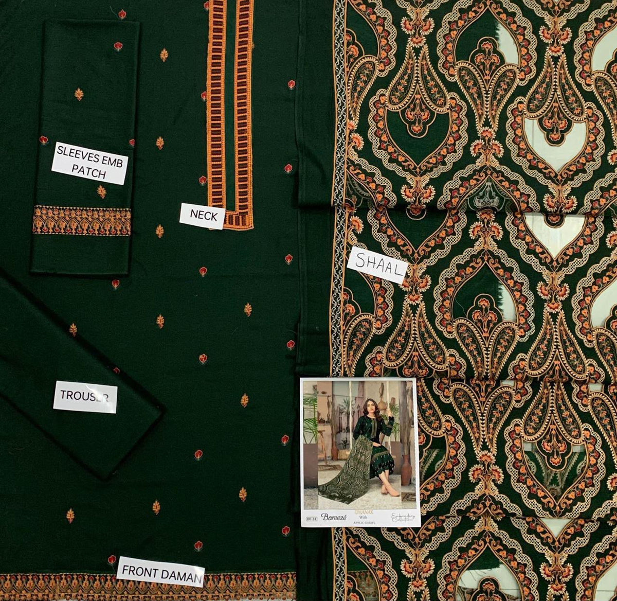 3-Piece Breeze Inspired Premium Embroidered Dhanak Suit DE-34