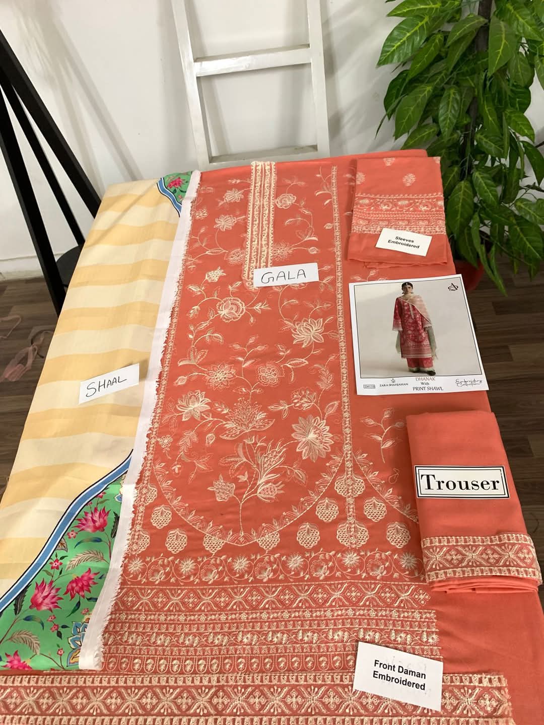 3-Piece Laam Inspired Premium Embroidered Dhanak Suit DE-110