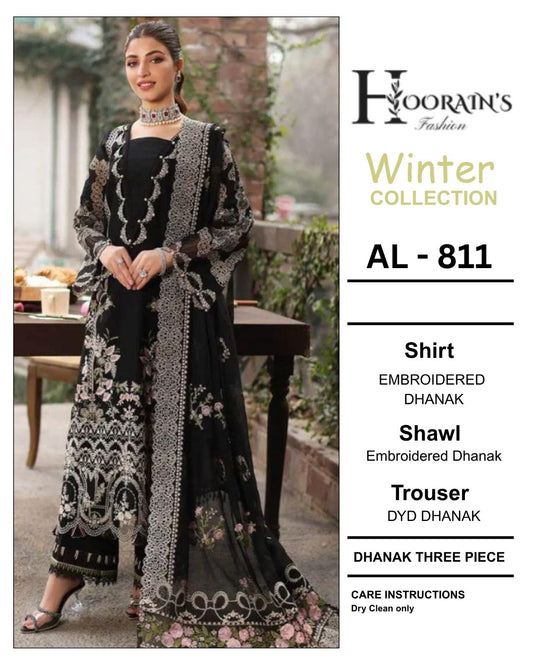 3-Piece Bareeze Inspired Premium Embroidered Dhanak Suit AL-811