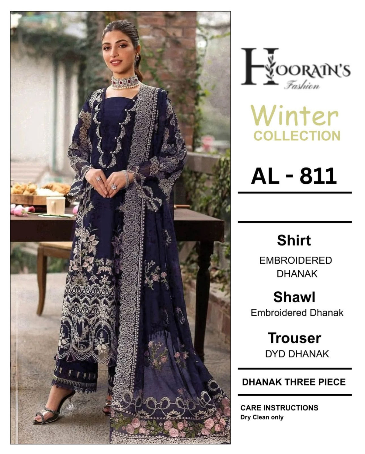 3-Piece Bareeze Inspired Premium Embroidered Dhanak Suit AL-811
