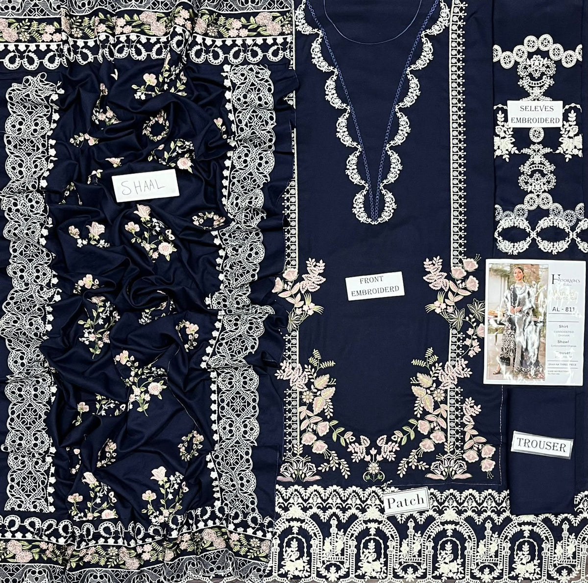 3-Piece Bareeze Inspired Premium Embroidered Dhanak Suit AL-811