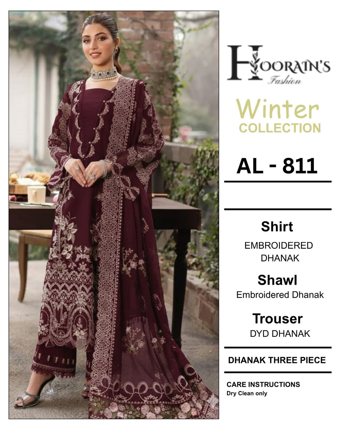 3-Piece Bareeze Inspired Premium Embroidered Dhanak Suit AL-811