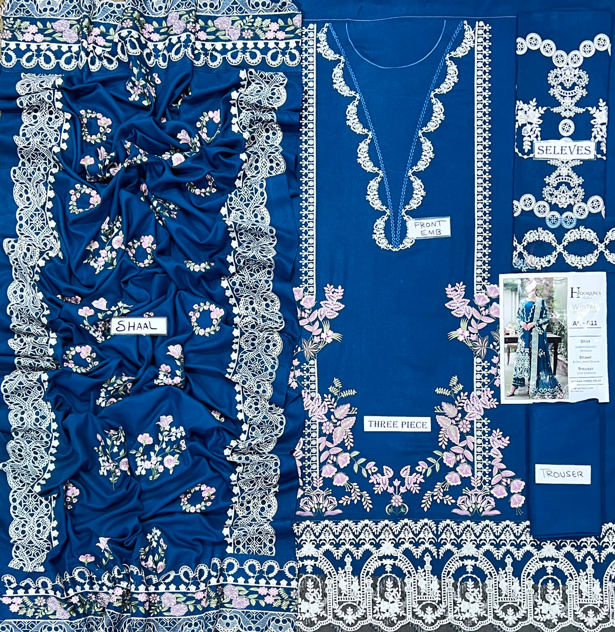 3-Piece Bareeze Inspired Premium Embroidered Dhanak Suit AL-811