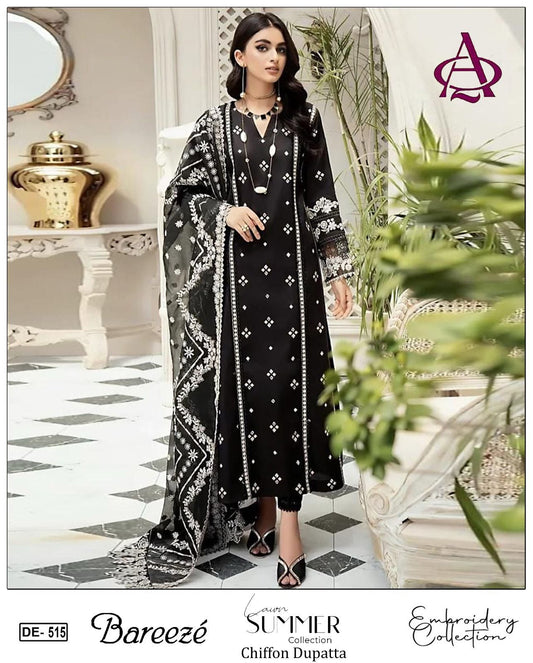 3-Piece Breeze Inspired Premium Embroidered Dhanak Suit DE-515
