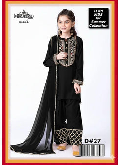 Kids 3PC Embroidered Summer Dress With Net Dupatta - Unstitched - DE-06