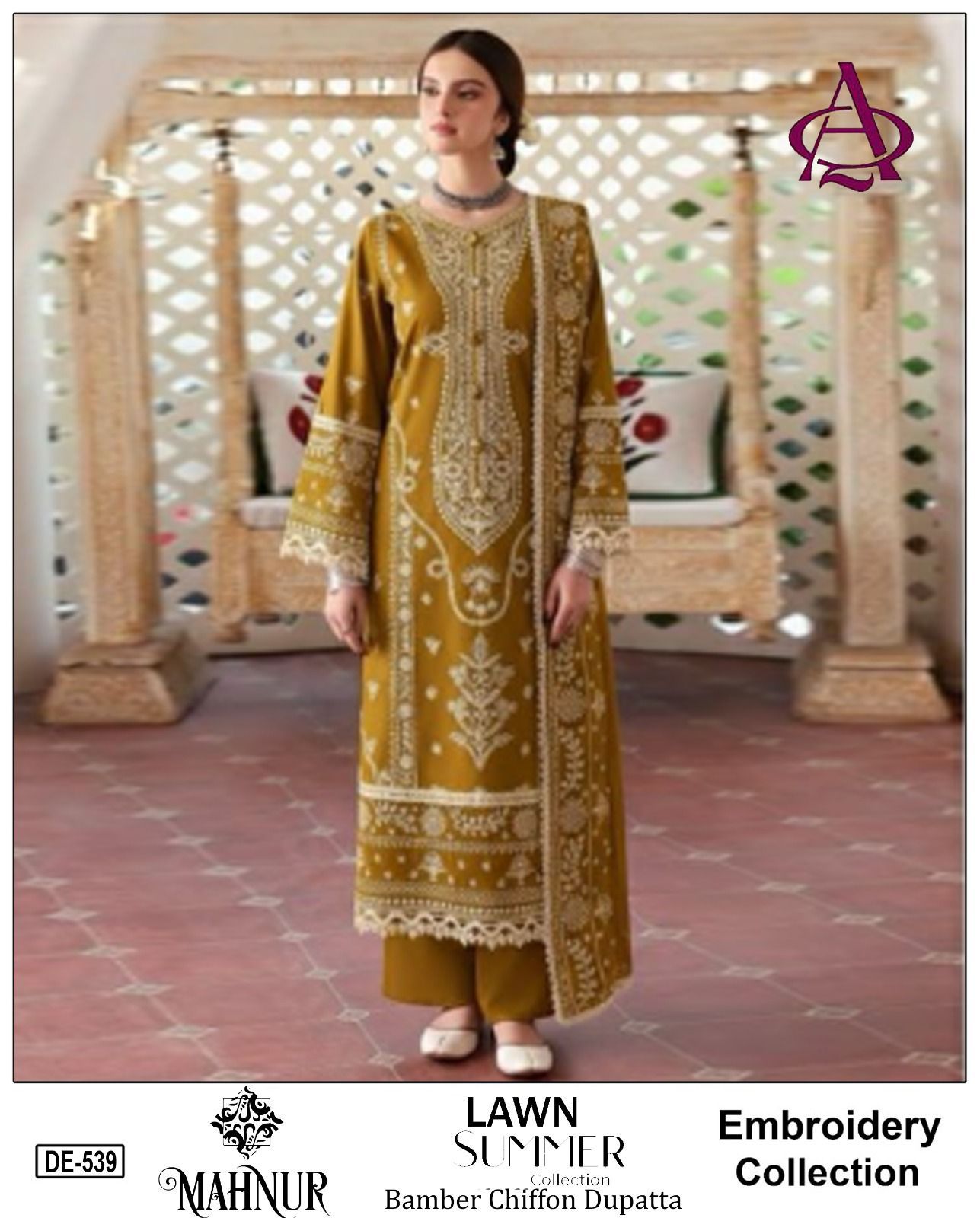 3 Piece - Embroidered Lawn Suit With Chiffon Emb Dupatta DE-539