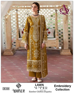 3 Piece - Embroidered Lawn Suit With Chiffon Emb Dupatta DE-539