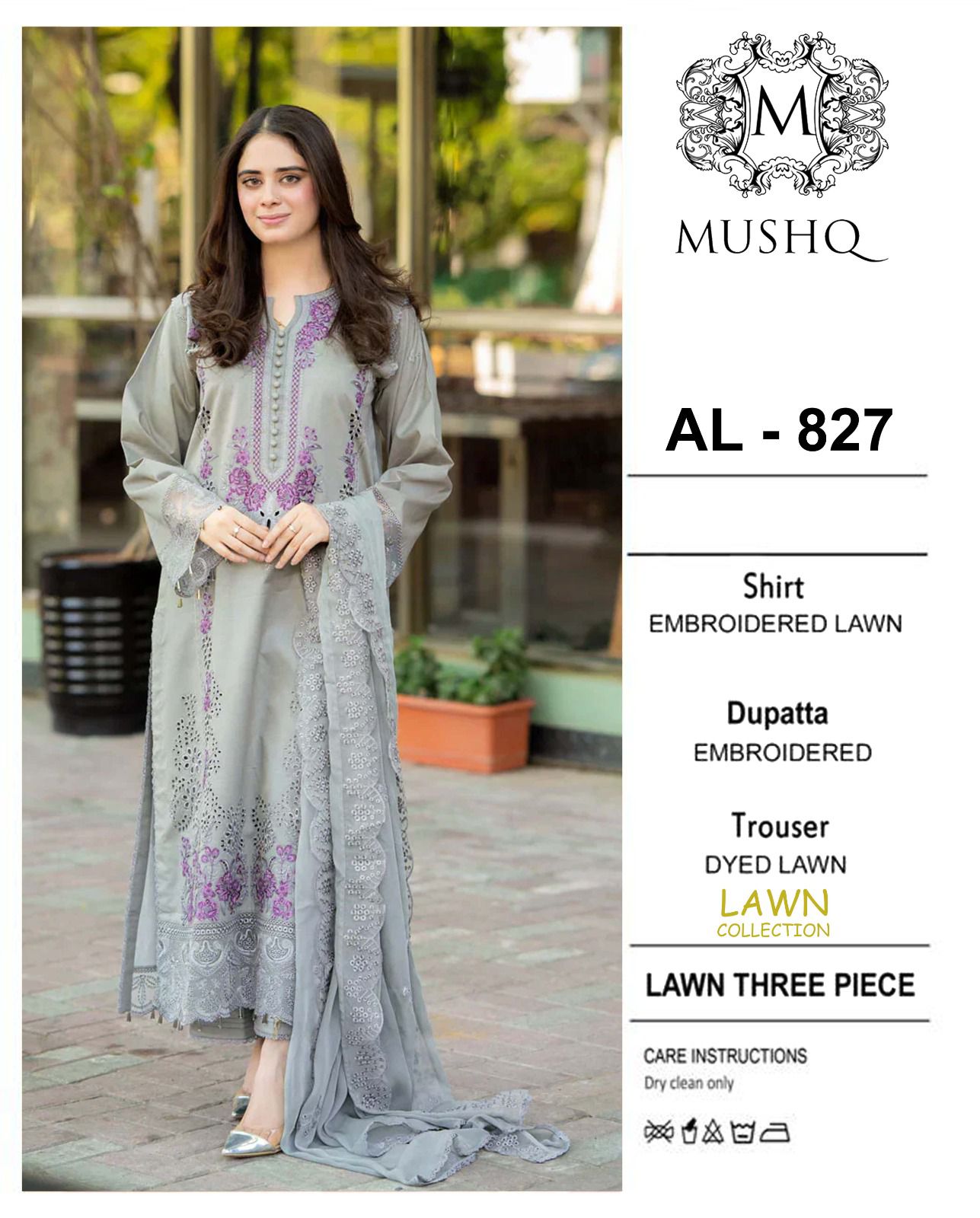 3 Piece - Embroidered Lawn Suit With Chiffon Emb Dupatta AL-827