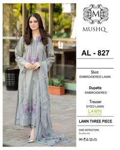 3 Piece - Embroidered Lawn Suit With Chiffon Emb Dupatta AL-827