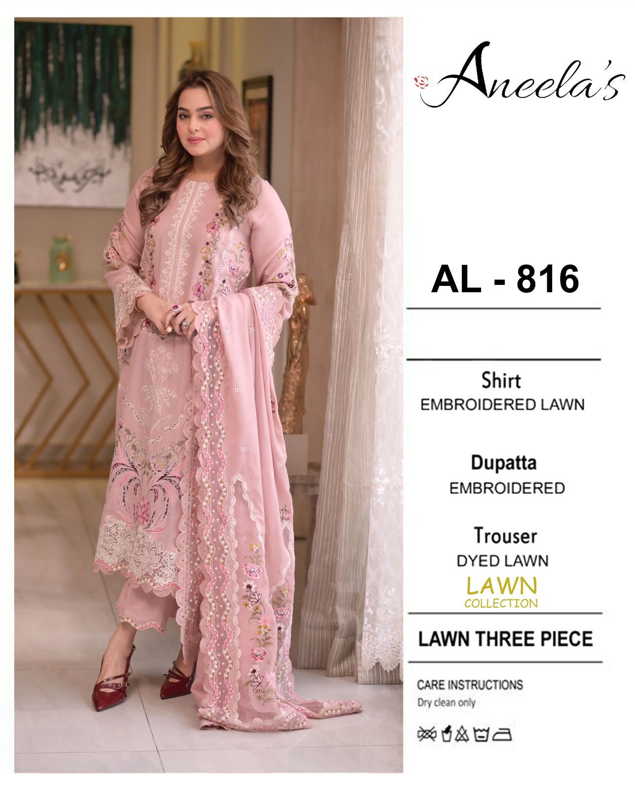 3 Piece - Embroidered Lawn Suit With Chiffon Emb Dupatta AL-816
