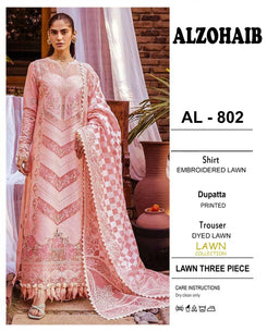 3 Piece - Embroidered Lawn Suit With Chiffon Emb Dupatta AL-802