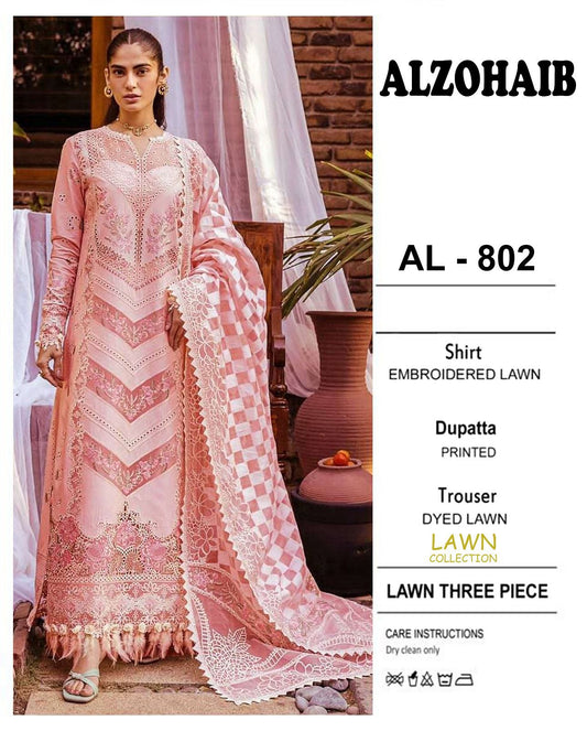 3 Piece - Embroidered Lawn Suit With Chiffon Emb Dupatta AL-802
