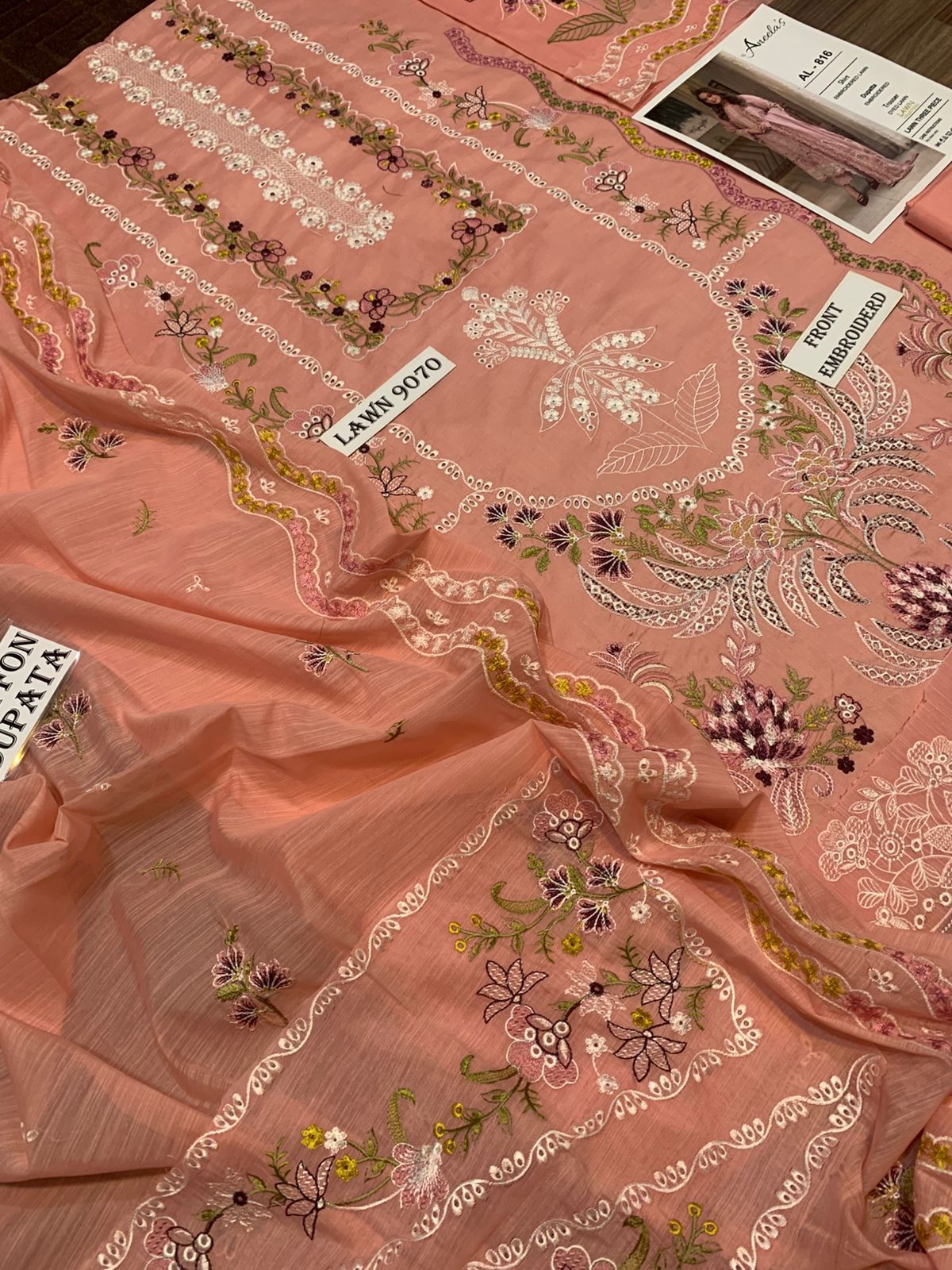 3 Piece - Embroidered Lawn Suit With Chiffon Emb Dupatta AL-802