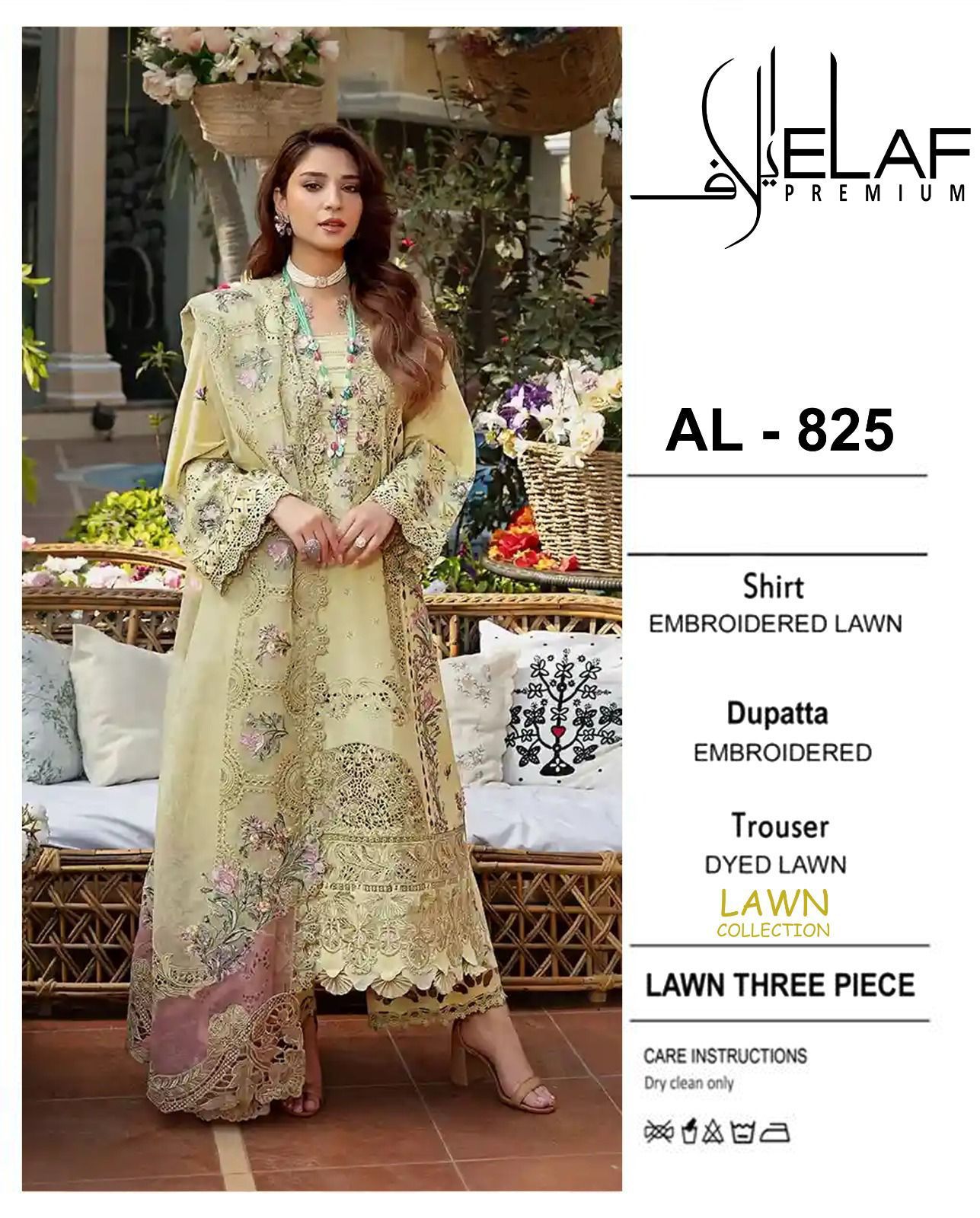 3 Piece - Embroidered Lawn Suit With Chiffon Emb Dupatta AL-825
