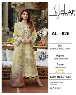 3 Piece - Embroidered Lawn Suit With Chiffon Emb Dupatta AL-825