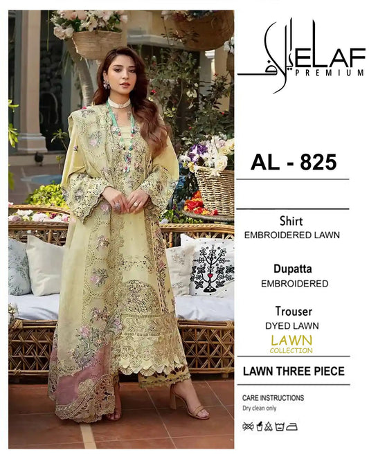 3 Piece - Embroidered Lawn Suit With Chiffon Emb Dupatta AL-825