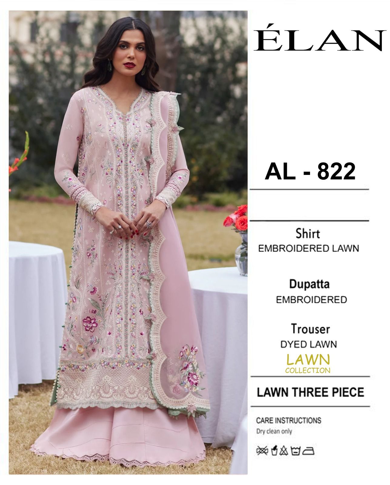 3 Piece - Embroidered Lawn Suit With Chiffon Emb Dupatta AL-822