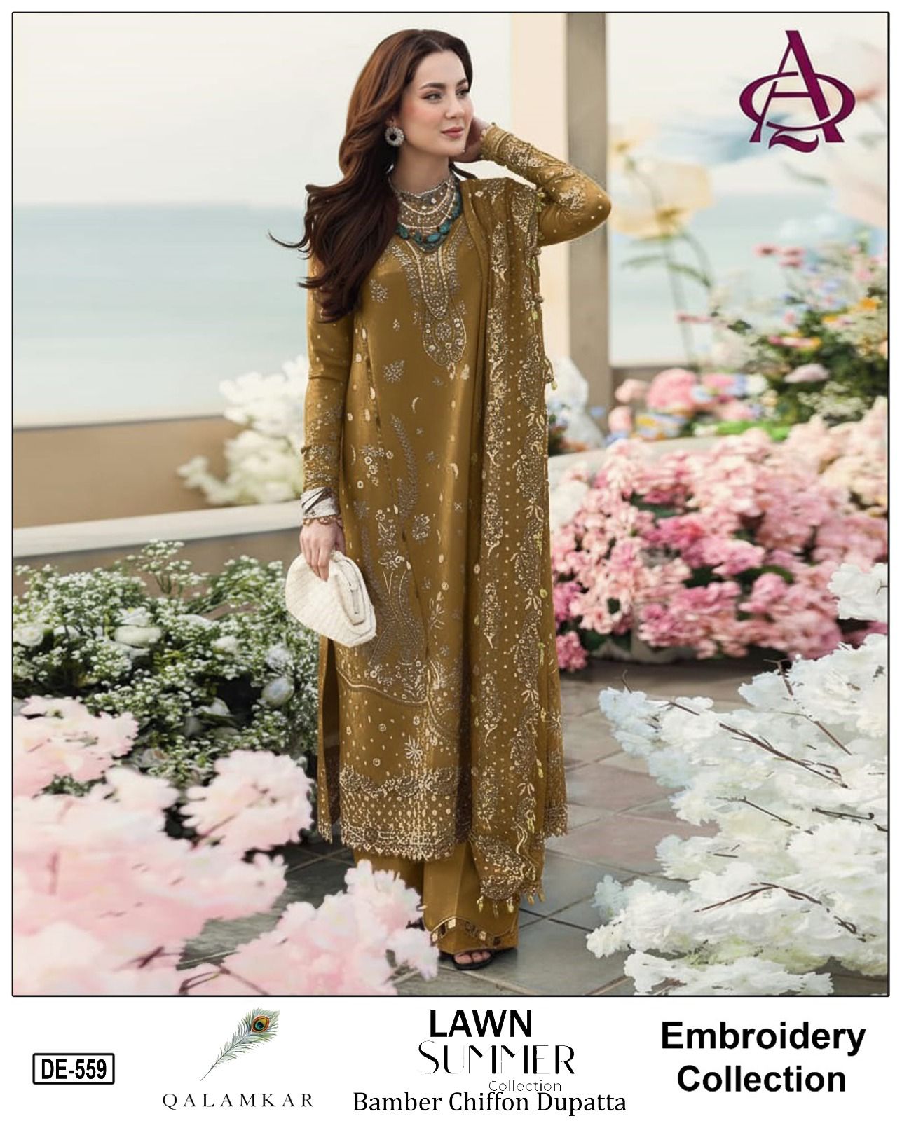 3 Piece - Embroidered Lawn Suit With Chiffon Emb Dupatta DE-559