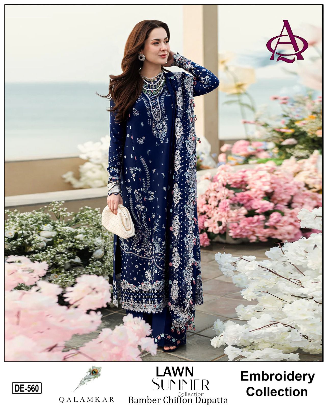 3 Piece - Embroidered Lawn Suit With Chiffon Emb Dupatta DE-560