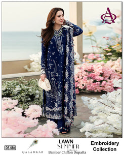 3 Piece - Embroidered Lawn Suit With Chiffon Emb Dupatta DE-560