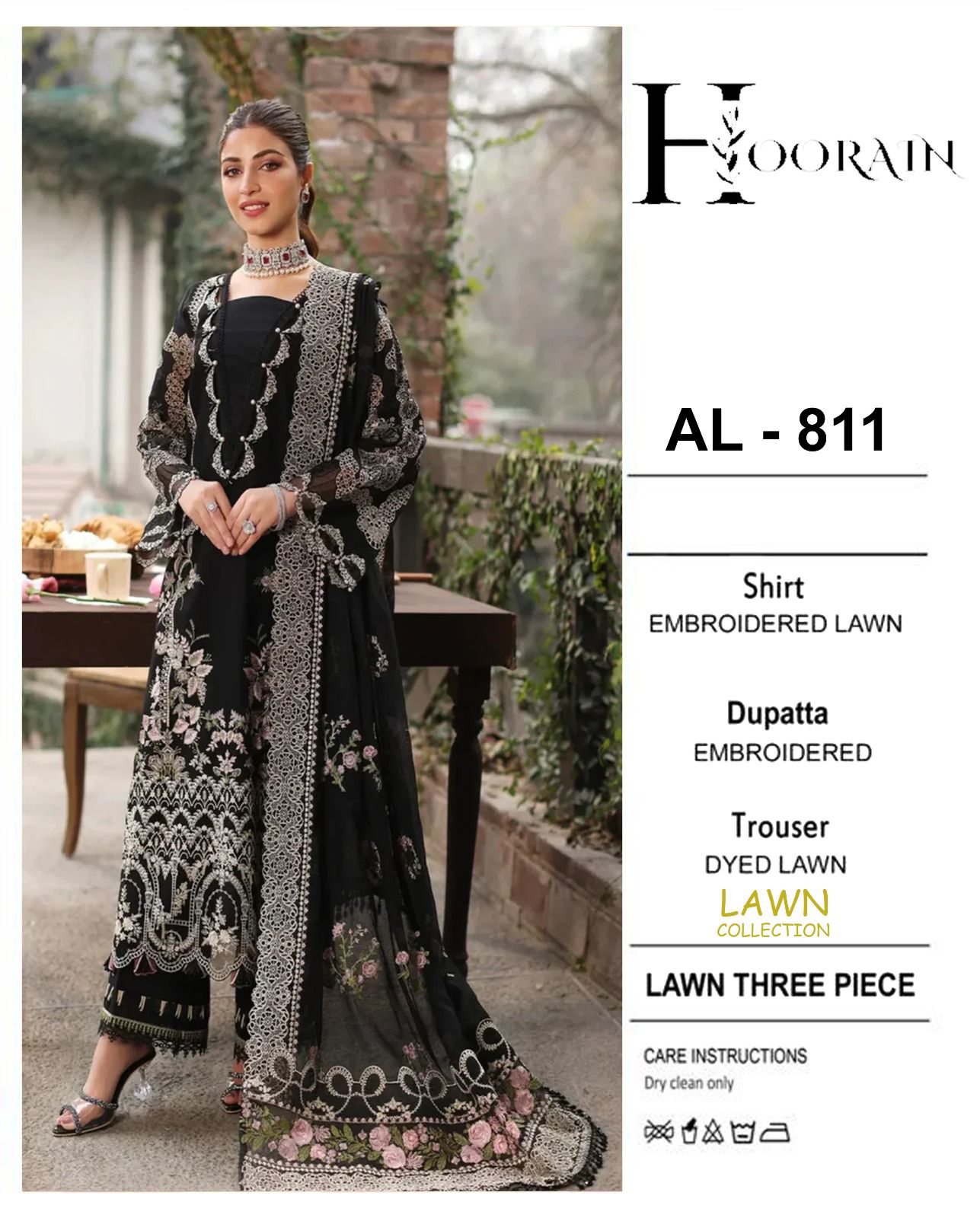 3 Piece - Embroidered Lawn Suit With Chiffon Emb Dupatta AL-811