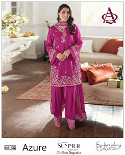 3 Piece - Embroidered Lawn Suit With Chiffon Emb Dupatta DE-512