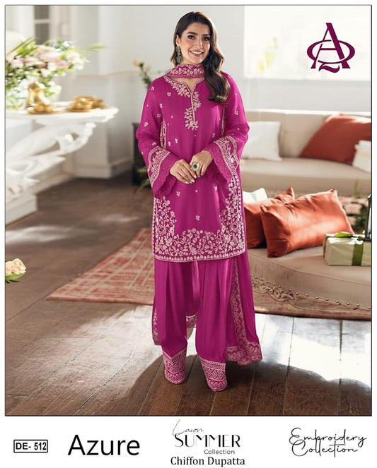 3 Piece - Embroidered Lawn Suit With Chiffon Emb Dupatta DE-512