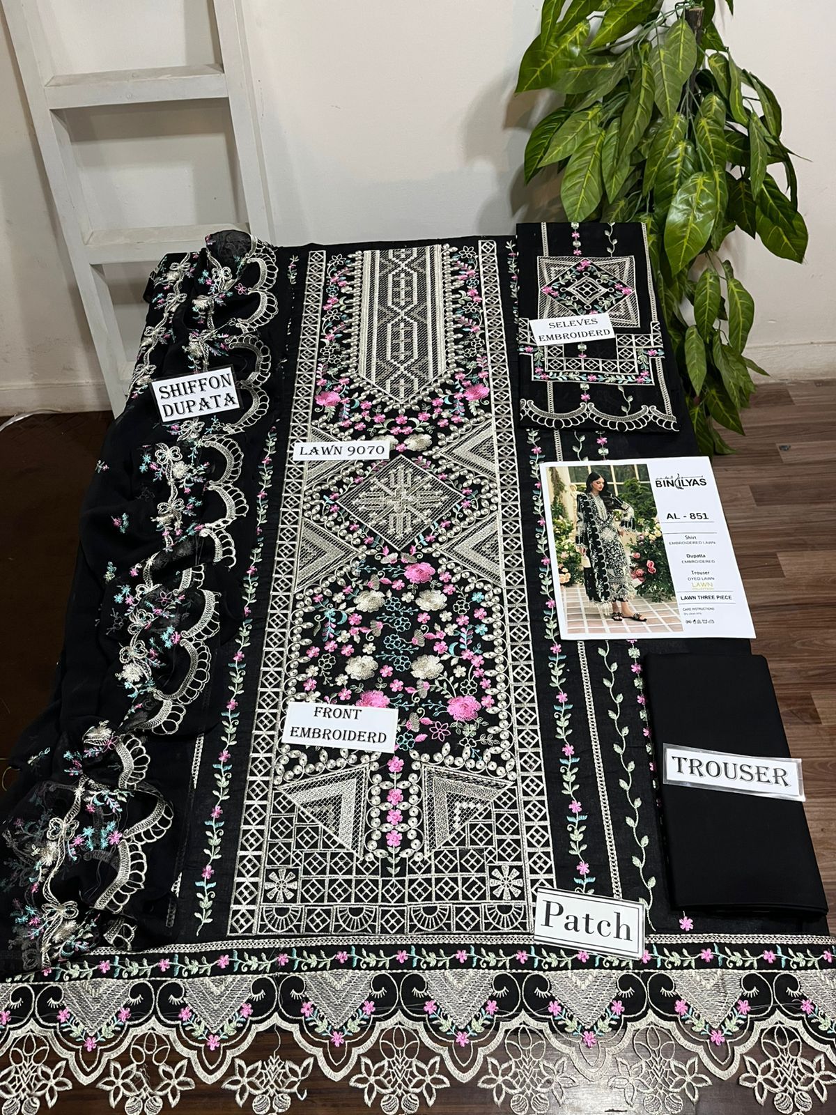 3 Piece - Embroidered Lawn Suit With Chiffon Emb Dupatta AL-851B