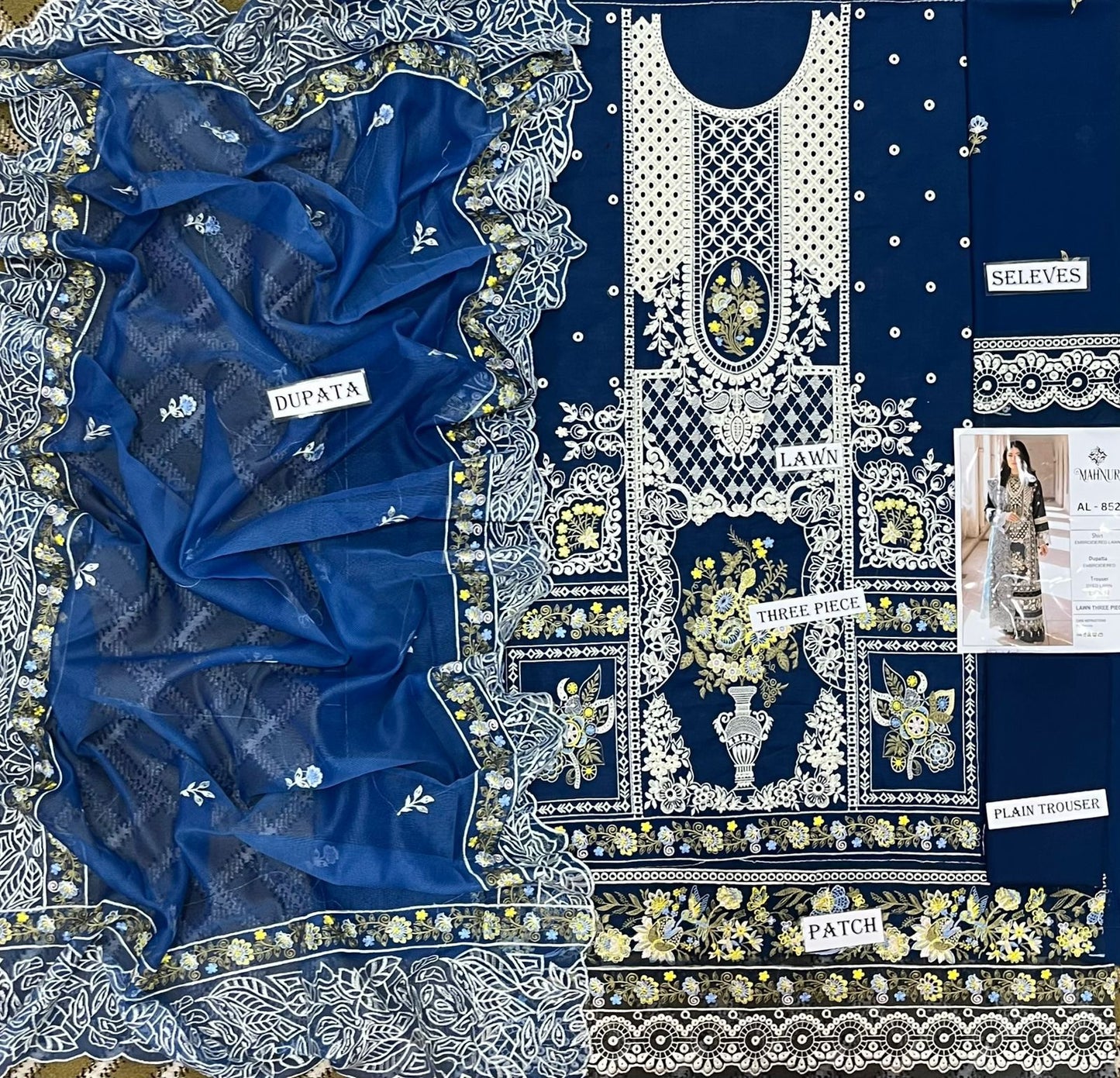 3 Piece - Embroidered Lawn Suit With Chiffon Emb Dupatta AL-840B