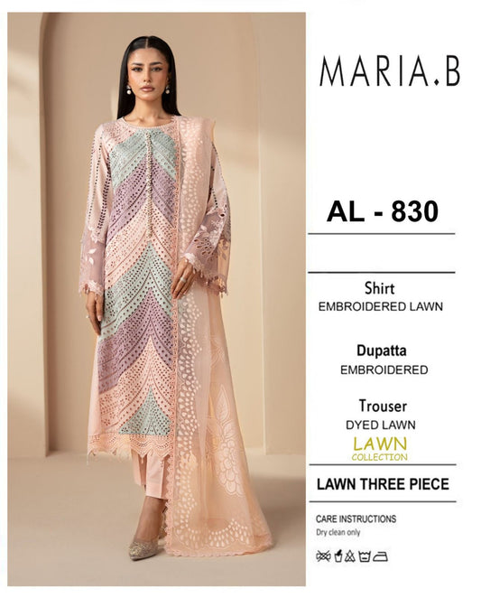 3 Piece - Embroidered Lawn Suit With Chiffon Emb Dupatta AL-830