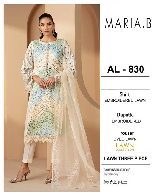 3 Piece - Embroidered Lawn Suit With Chiffon Emb Dupatta AL-830