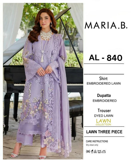 3 Piece - Embroidered Lawn Suit With Chiffon Emb Dupatta AL-840