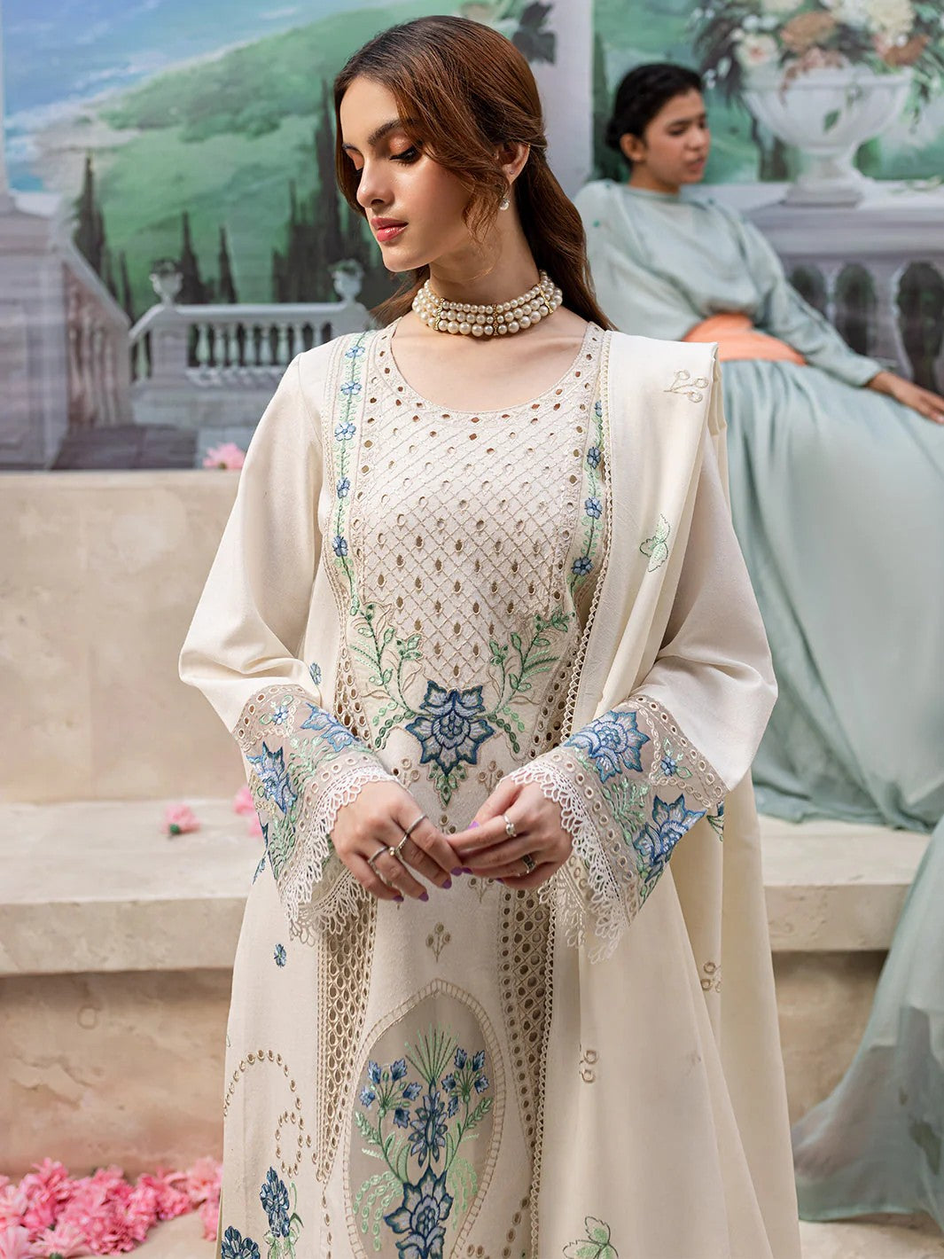 3 Piece - Embroidered Lawn Suit With Chiffon Emb Dupatta