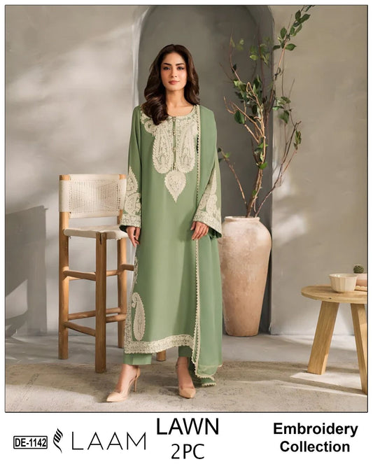 Embroidered 2Pc Lawn Unstitched Summer Dress - DE-1142