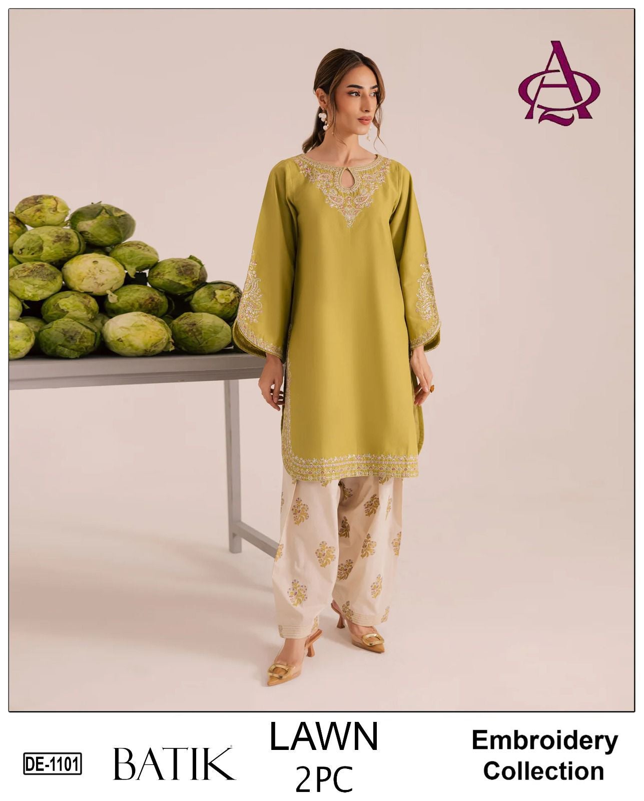 Embroidered 2Pc Lawn Unstitched Summer Dress - DE-1101