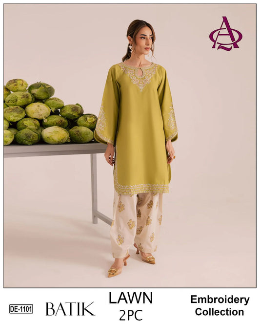 Embroidered 2Pc Lawn Unstitched Summer Dress - DE-1101