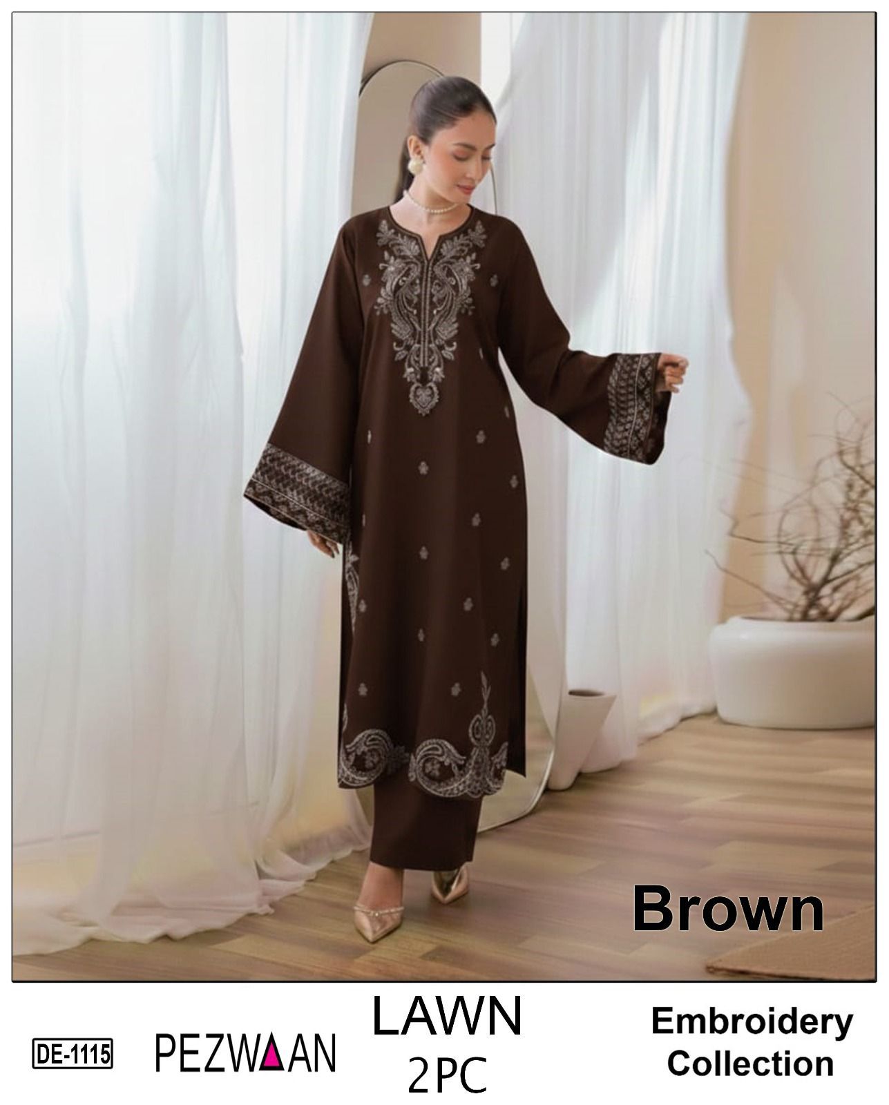 Embroidered 2Pc Lawn Unstitched Summer Dress - AL-1115