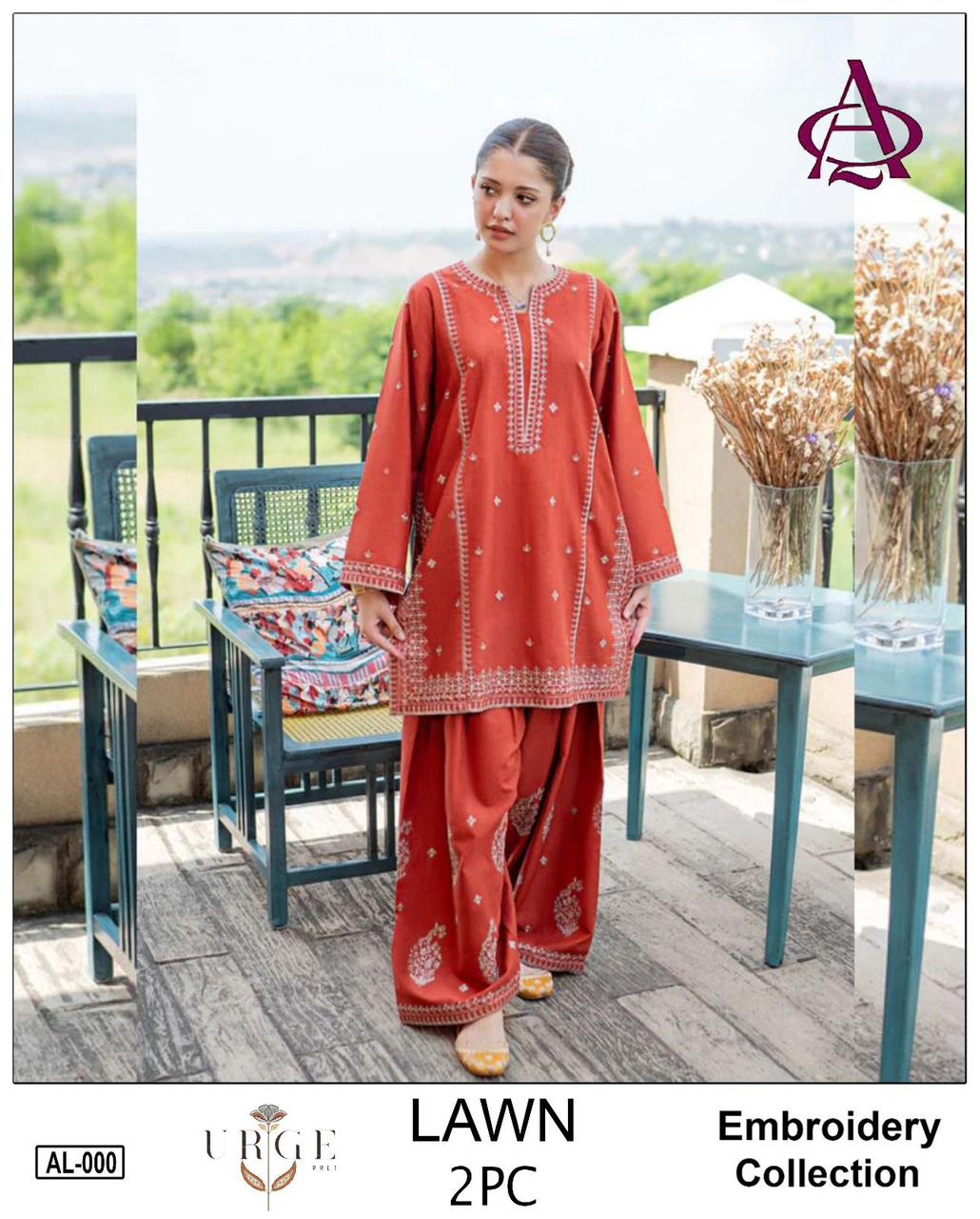 Embroidered 2Pc Lawn Unstitched Summer Dress - AL-000